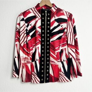 MING WANG ASYMMETRICAL RED BLACK WHITE MULTICOLOR WOMEN JACKET SIZE XS NEW